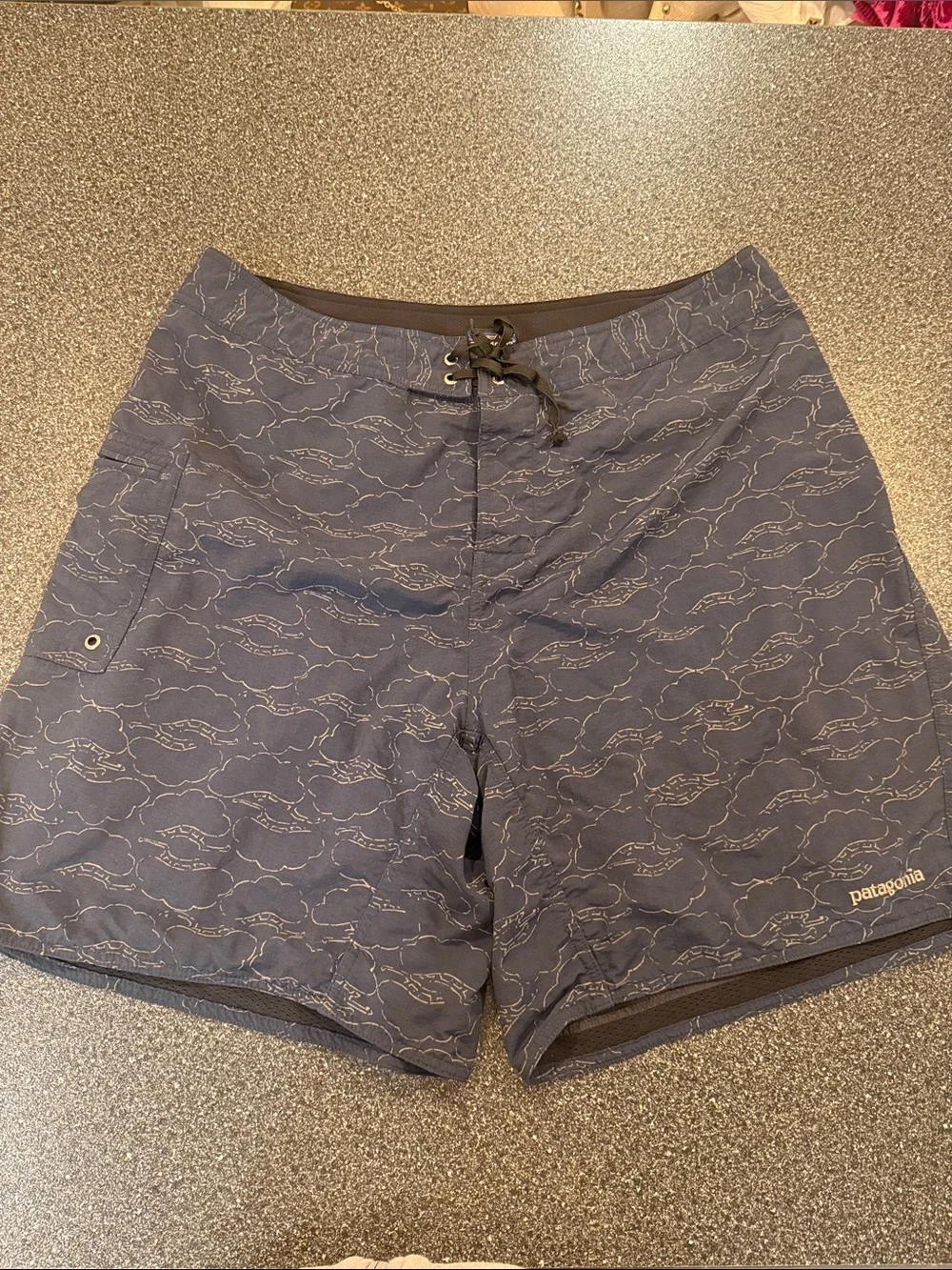 Patagonia Men’s Navy Printed Swim Board Shorts - size 38